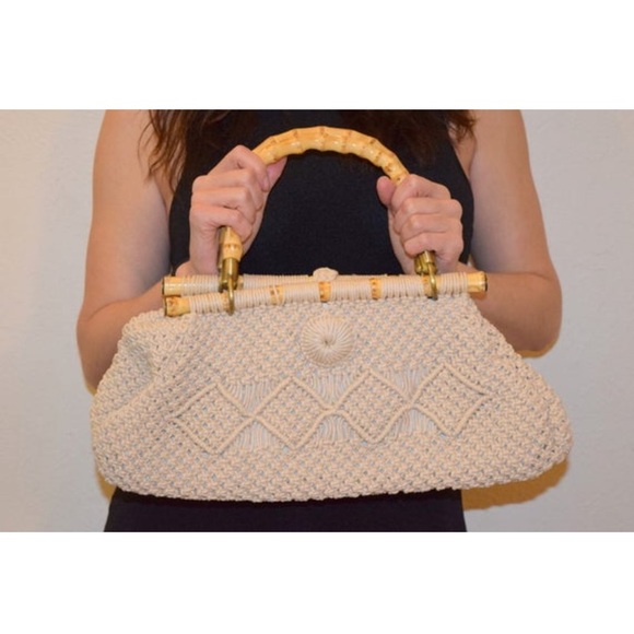 Trina Turk Handbags - Trina Turk macrame handbag with bamboo handles.